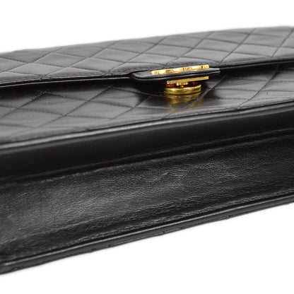 Chanel Black Lambskin Pushlock Medium Half Flap Shoulder Bag