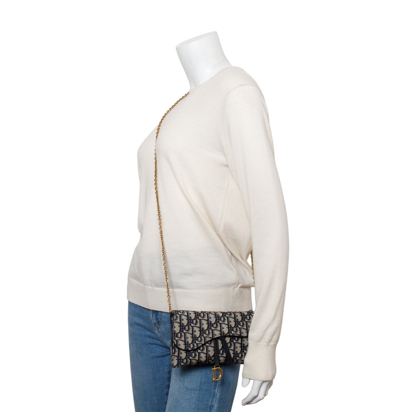 Christian Dior Oblique Jacquard Saddle Pouch with Chain