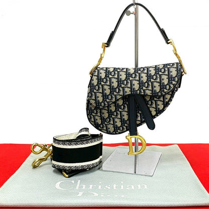 Dior Shoulder Bag Leather, Canvas Navy Trotter Pattern Oblique Saddle bag Women