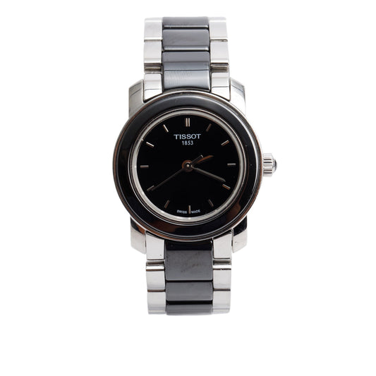Tissot Stainless Steel & Black Ceramic Cera 28 MM Quartz Watch Black Dial w/ Box