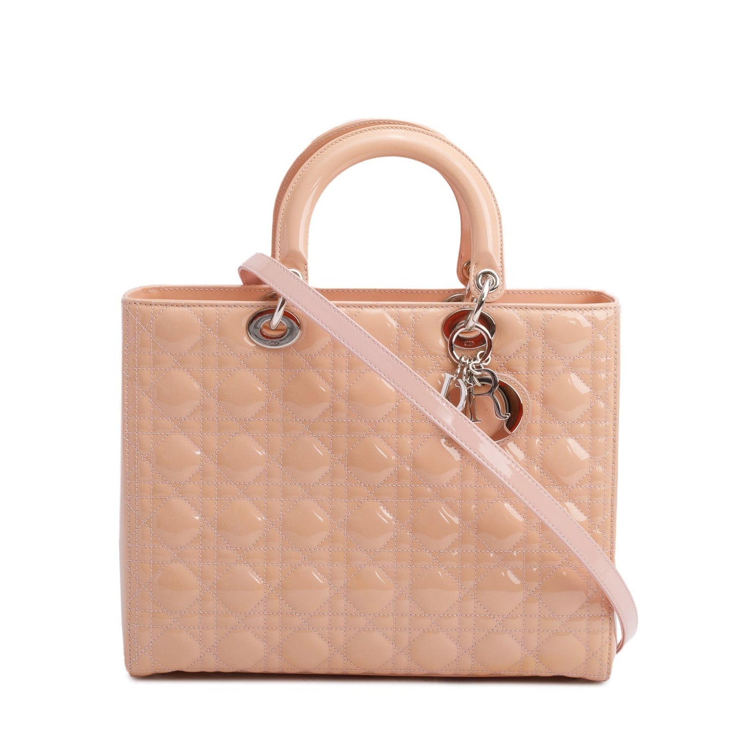 Christian Dior Beige Cannage Patent Leather Large Lady Dior Bag