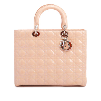 Christian Dior Beige Cannage Patent Leather Large Lady Dior Bag