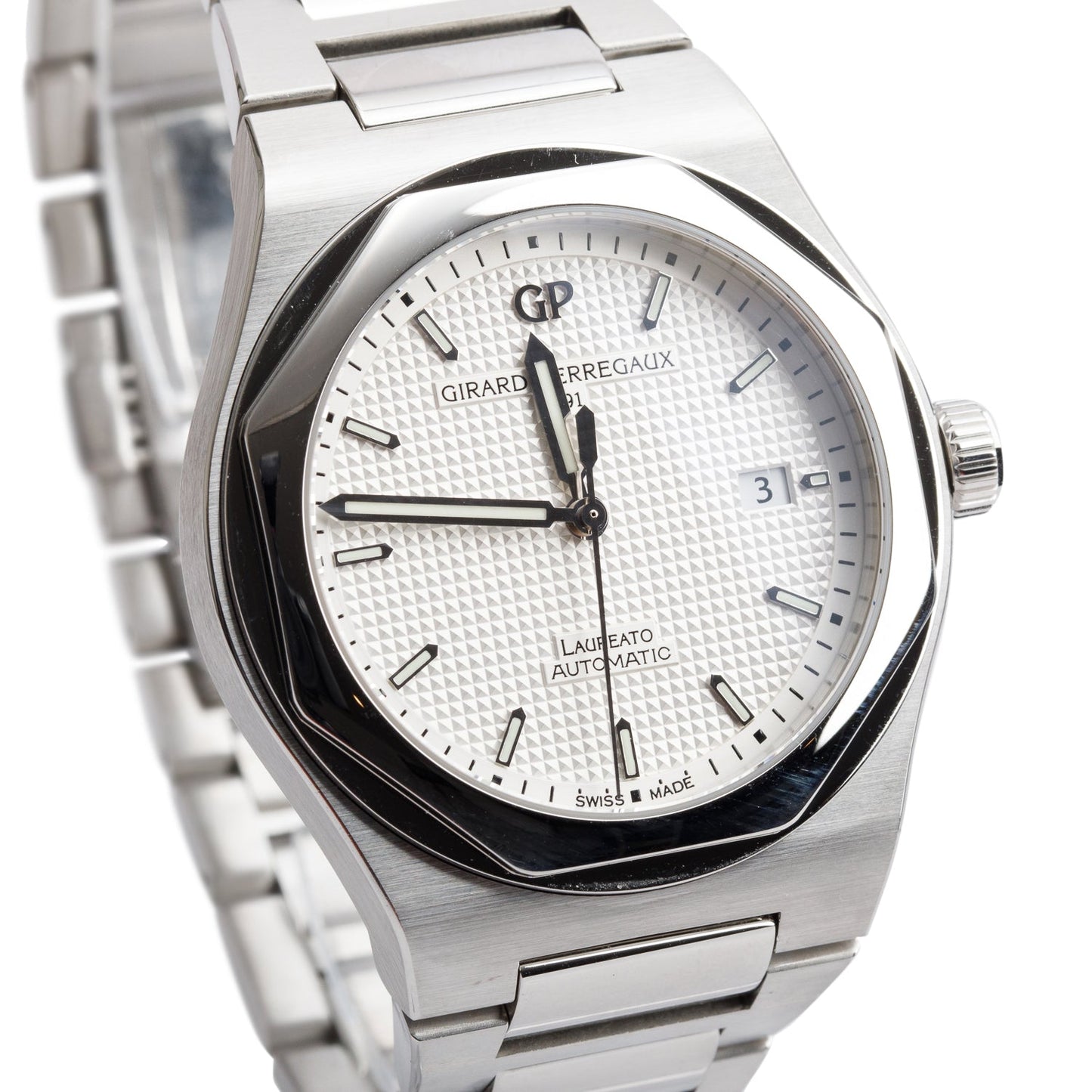 Girard Perregaux Limited Edition 225th Anniversary Stainless Steel Laureato 41 MM Automatic Watch Silver Dial 81000 w/ Box & Papers