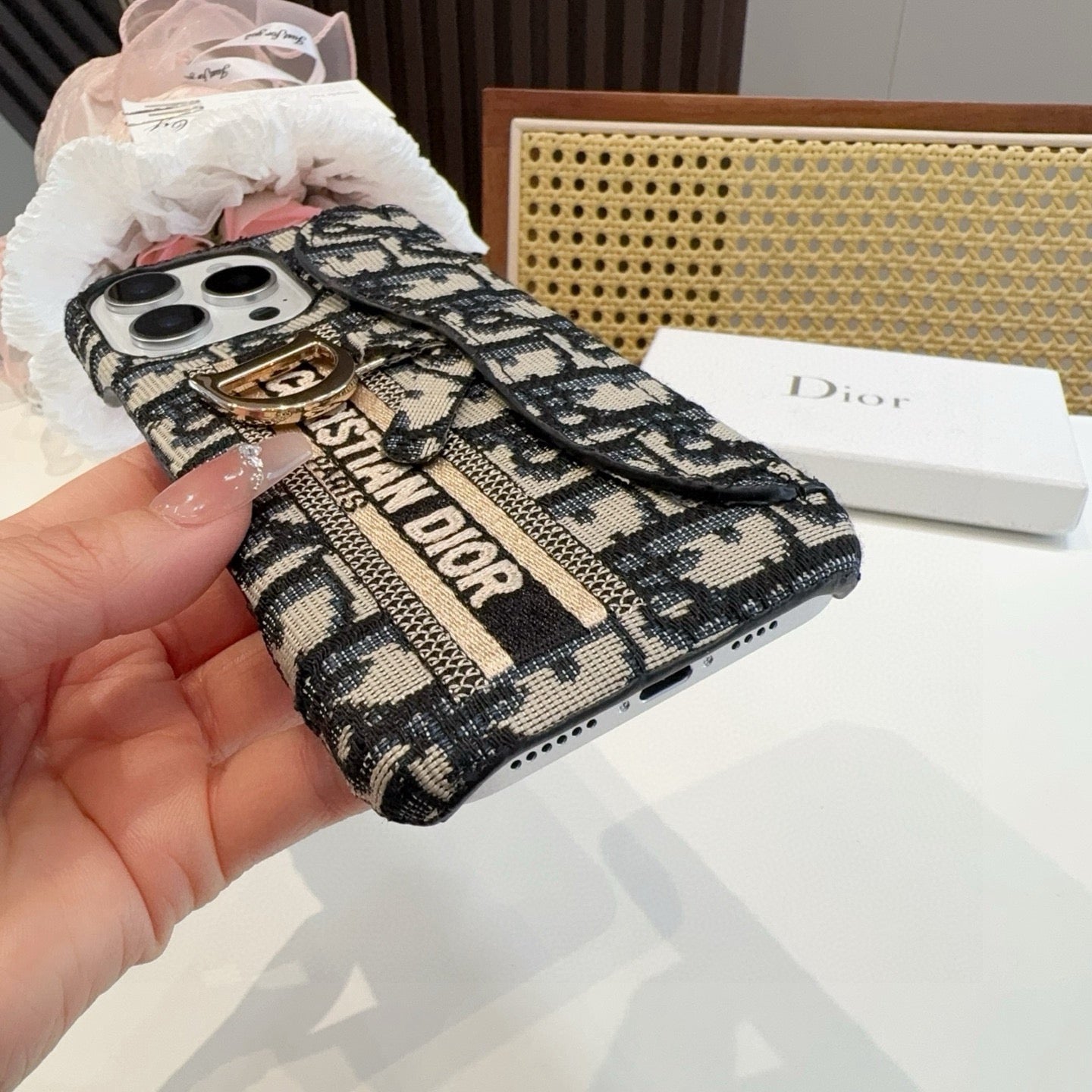 Dior Embroidered Fabric Card Holder Phone Case