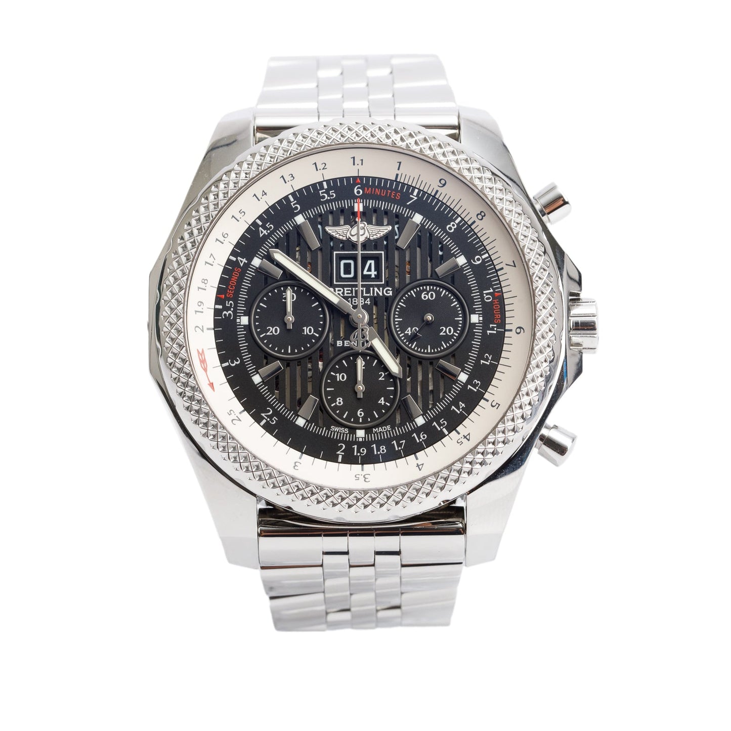 Breitling Stainless Steel Bently 6.75 49 MM Automatic Chronograph Watch A44364 w/ Box & Papers