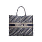 Christian Dior Ecru and Blue Dior Oblique Embroidery Large Book Tote