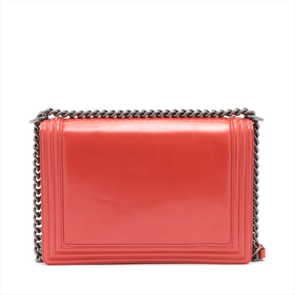 Chanel Boy Leather Red Gold Silver Chain Shoulder Bag