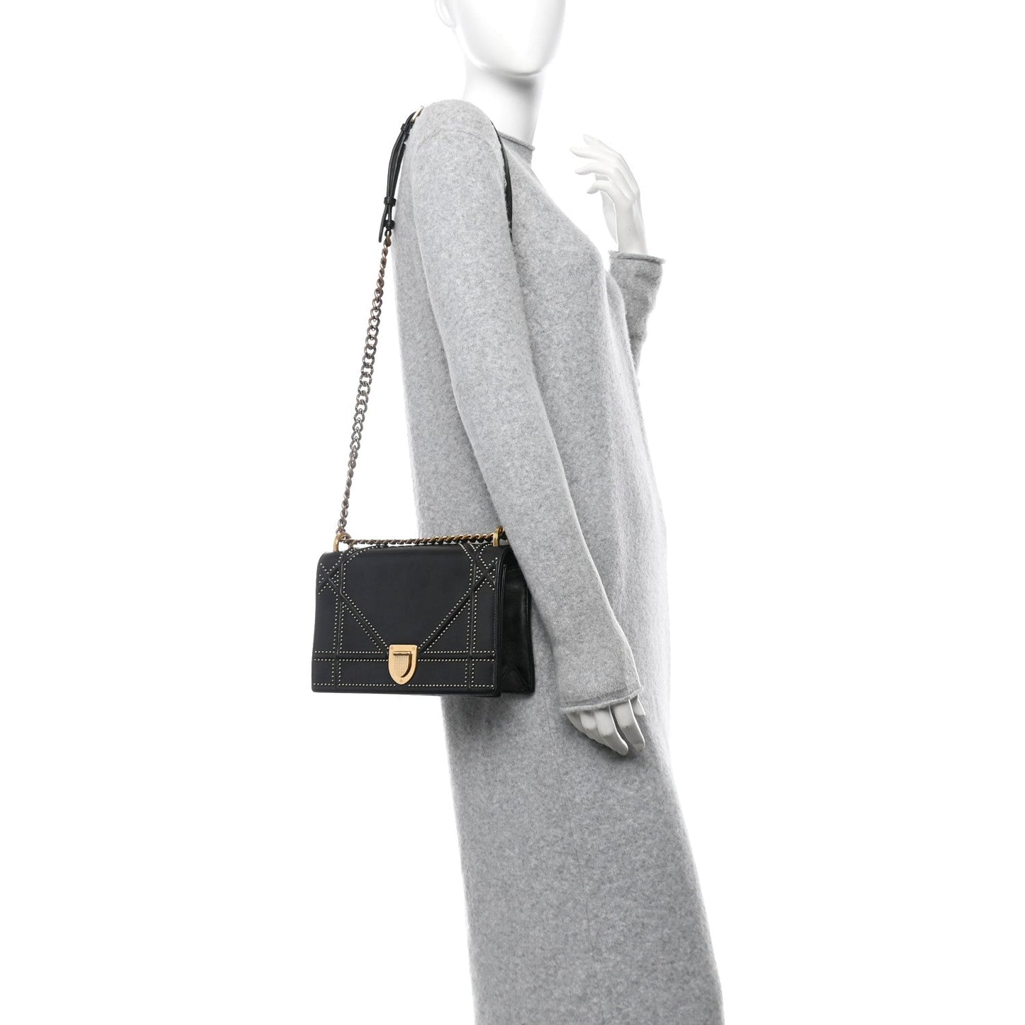 Christian Dior Lambskin Studded Medium Diorama Flap Bag Black