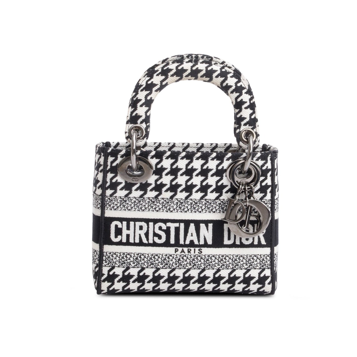 Christian Dior 2022 Black/White Houndstooth Canvas Mini Lady D-Lite Bag