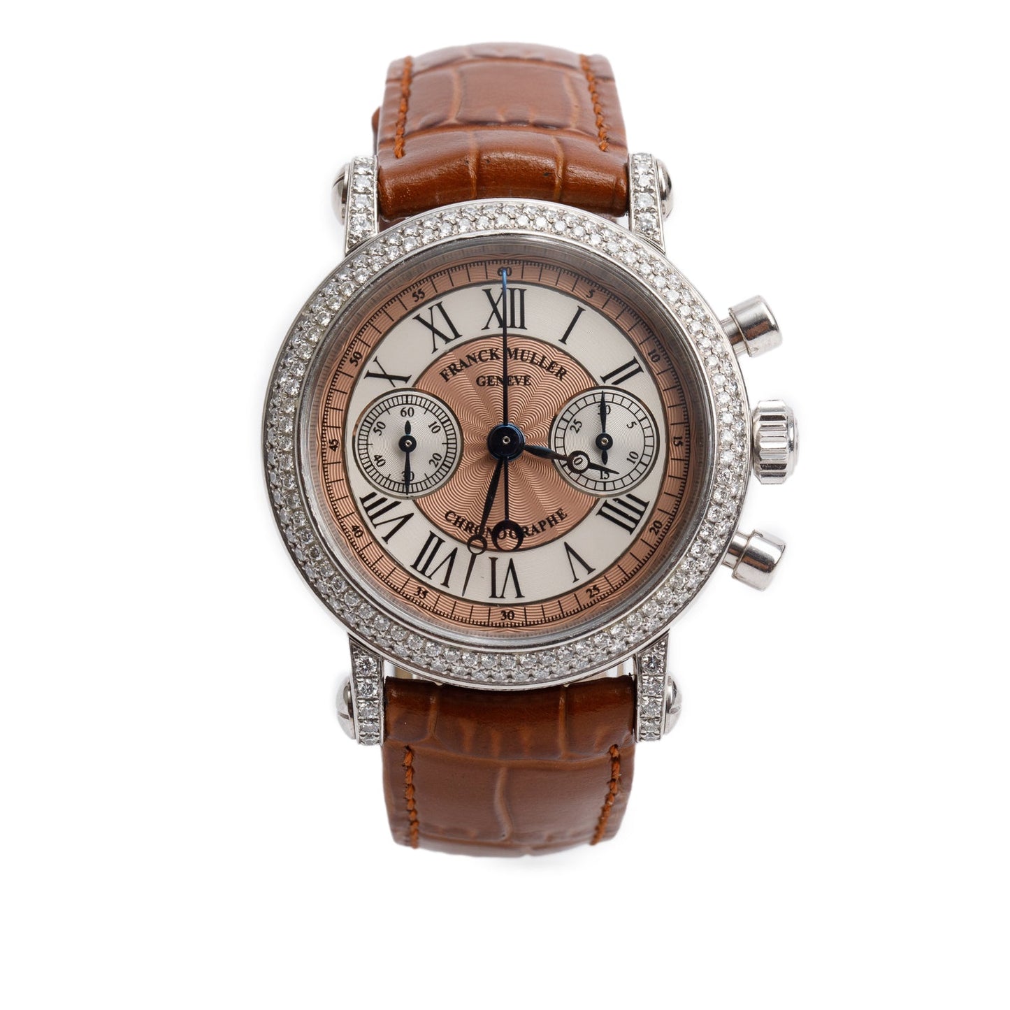 Franck Muller Platinum Pave Diamond 34 MM Chronograph Watch 2865 NAD
