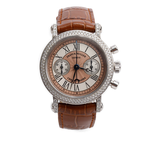 Franck Muller Platinum Pave Diamond 34 MM Chronograph Watch 2865 NAD