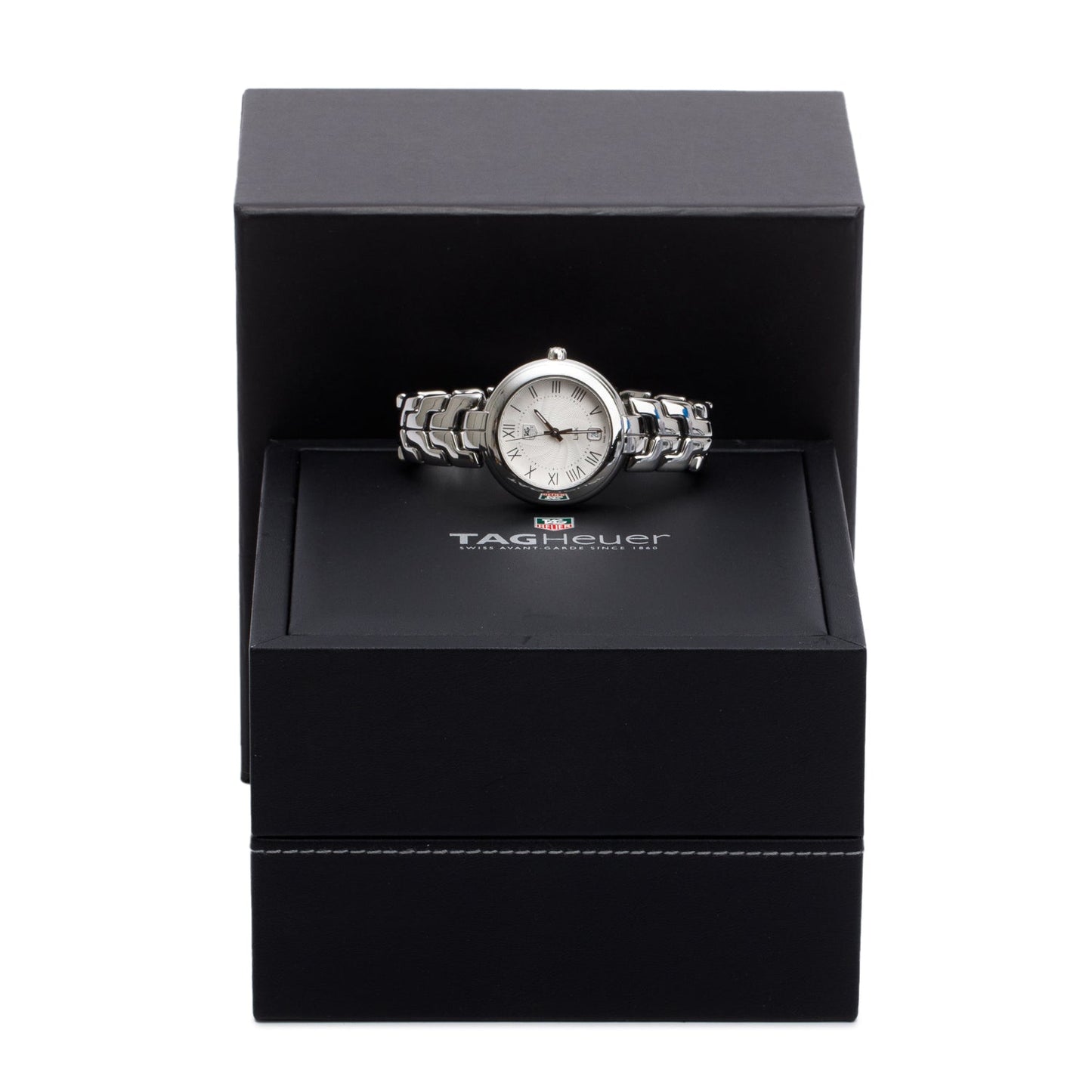Tag Heuer Stainless Steel Link 34.5 MM Quartz Watch Guilloche Silver Dial WAT1314 w/ Box
