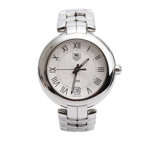 Tag Heuer Stainless Steel Link 34.5 MM Quartz Watch Guilloche Silver Dial WAT1314 w/ Box
