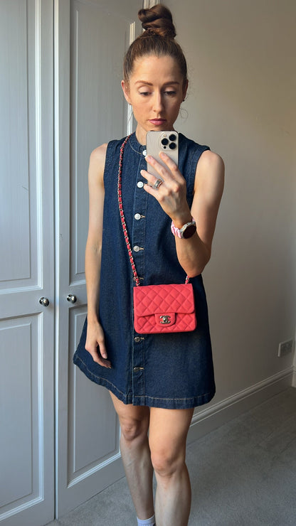 Chanel Square Mini Classic Flap in Coral Red Suede Caviar