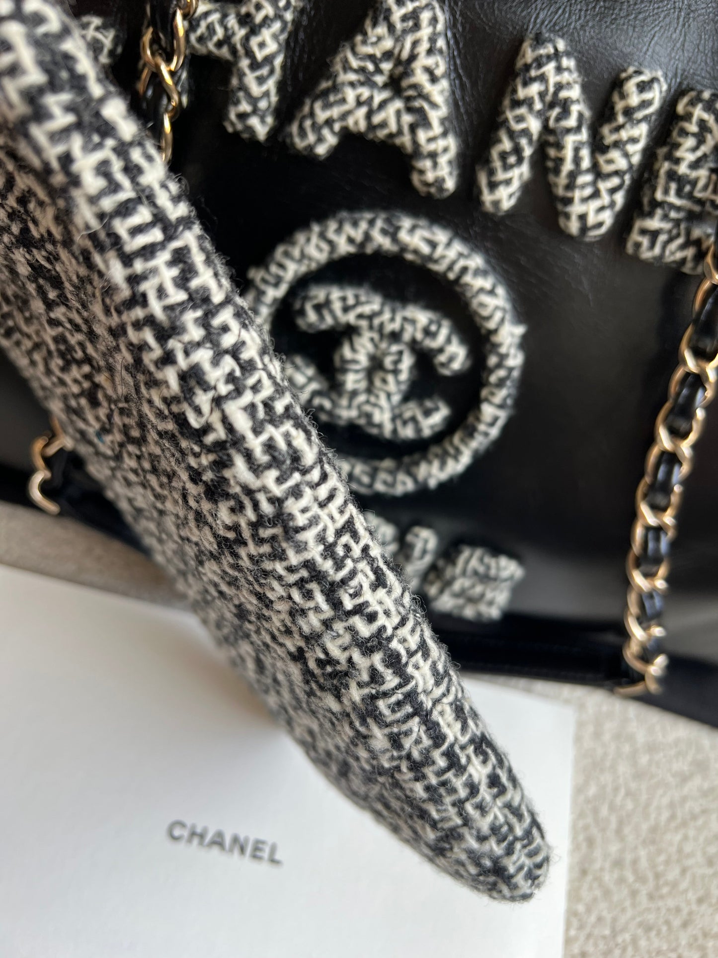 Chanel Deauville Tote in Black Glazed Calfskin and Monochrome Boucle Tweed (RRP £5800)