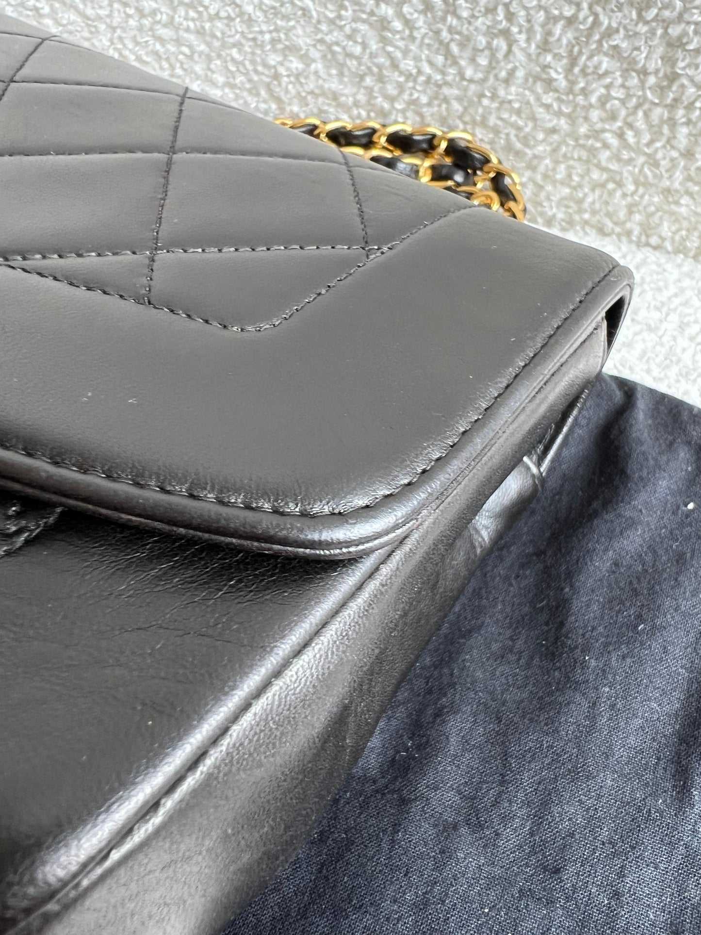 Chanel Vintage Diana Flap Bag in Black Lambskin with 24k Hardware