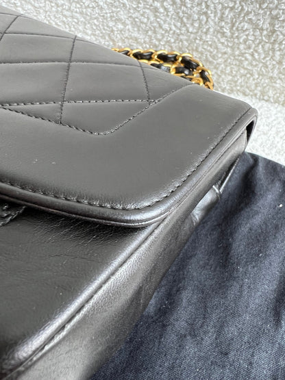 Chanel Vintage Diana Flap Bag in Black Lambskin with 24k Hardware