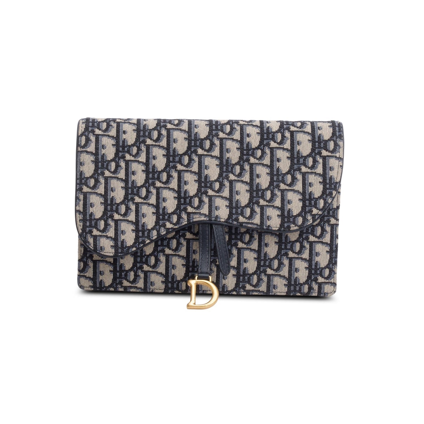 Christian Dior 2021 Blue Oblique Medium Saddle Pouch with Chain