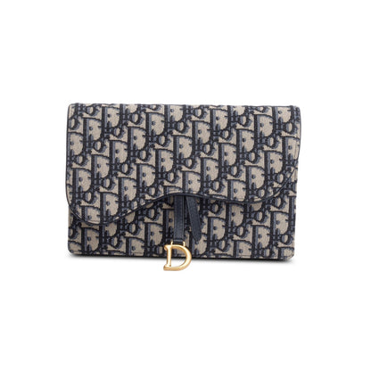 Christian Dior 2021 Blue Oblique Medium Saddle Pouch with Chain
