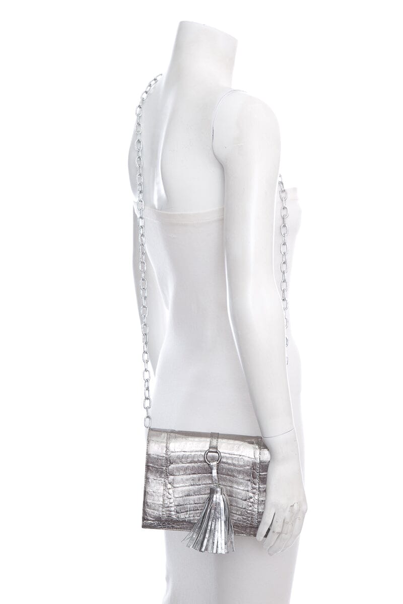 Nancy Gonzalez Silver Croc Crossbody