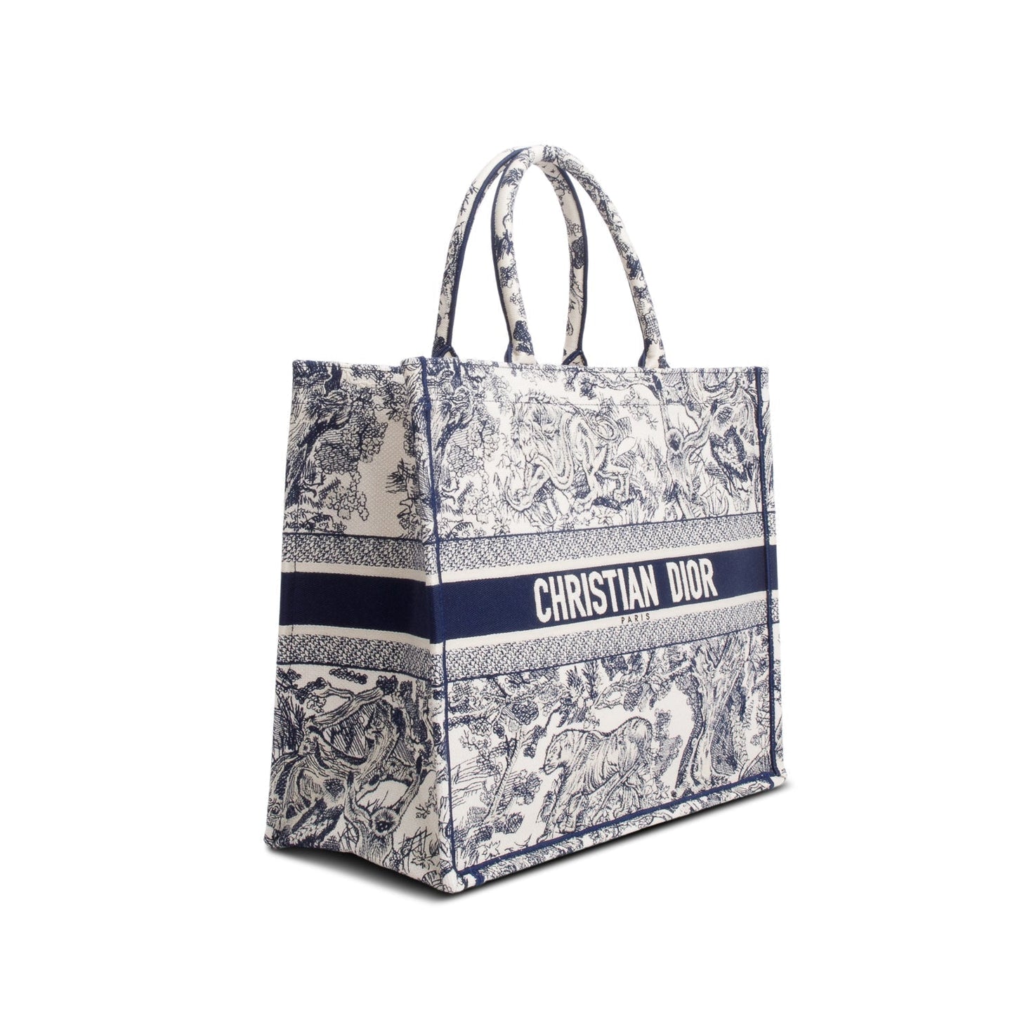 Christian Dior 2024 Large Ecru and Blue Toile de Jouy Embroidery Canvas Book Tote
