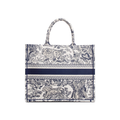 Christian Dior 2024 Large Ecru and Blue Toile de Jouy Embroidery Canvas Book Tote
