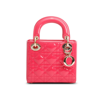 Christian Dior Pink Cannage Patent Leather Mini Lady Dior Bag