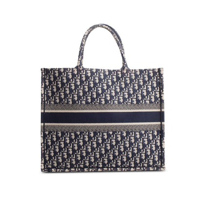 Christian Dior Ecru and Blue Dior Oblique Embroidery Large Book Tote