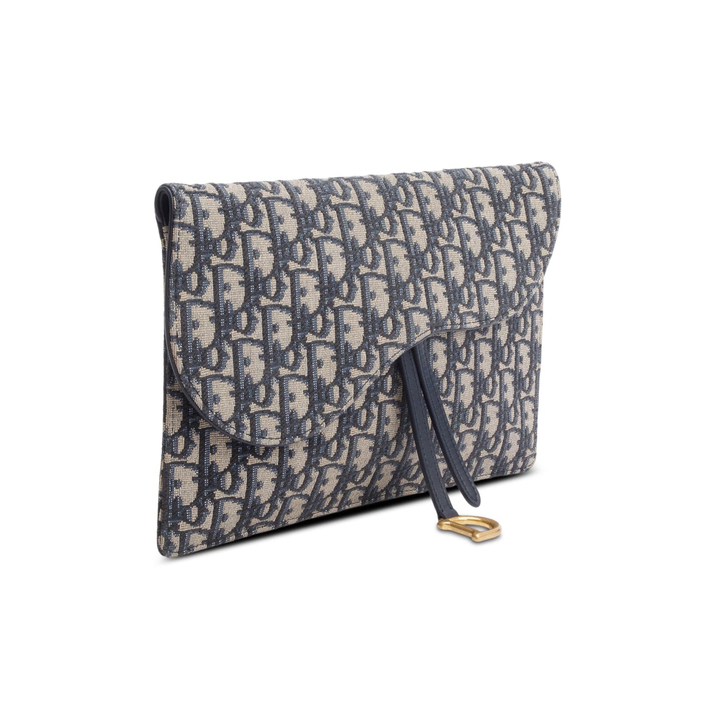 Christian Dior 2024 Blue Oblique Jacquard Canvas Saddle Pouch