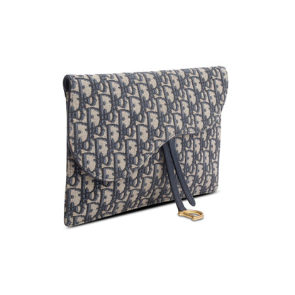 Christian Dior 2024 Blue Oblique Jacquard Canvas Saddle Pouch