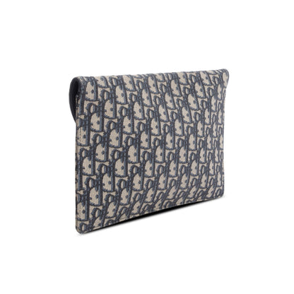 Christian Dior 2024 Blue Oblique Jacquard Canvas Saddle Pouch