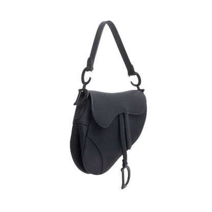 Christian Dior 2021 Black Ultramatte Calfskin Leather Medium Saddle Bag