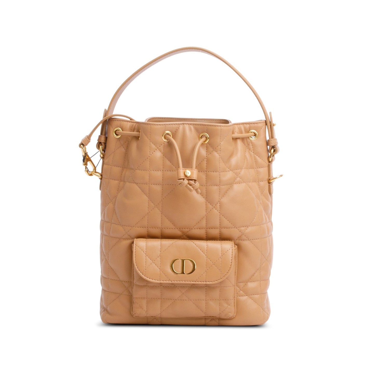 Christian Dior 2025 Brown Macrocannage Lambskin Small Caro Bucket Bag