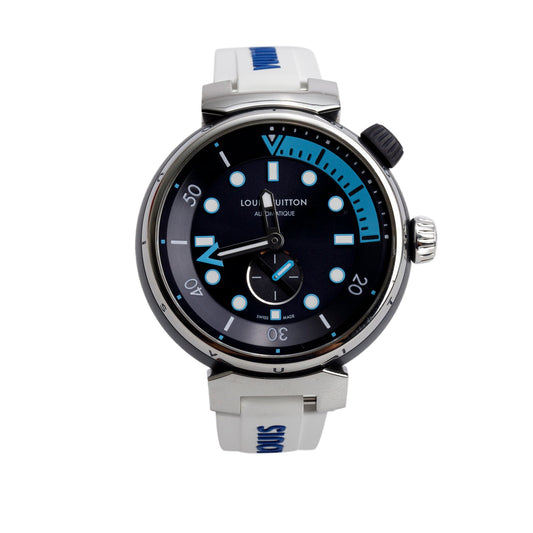 Louis Vuitton Stainless Steel & Blue PVD Tambour Street Diver 44 MM Automatic Watch QA121 w/ Box & Papers