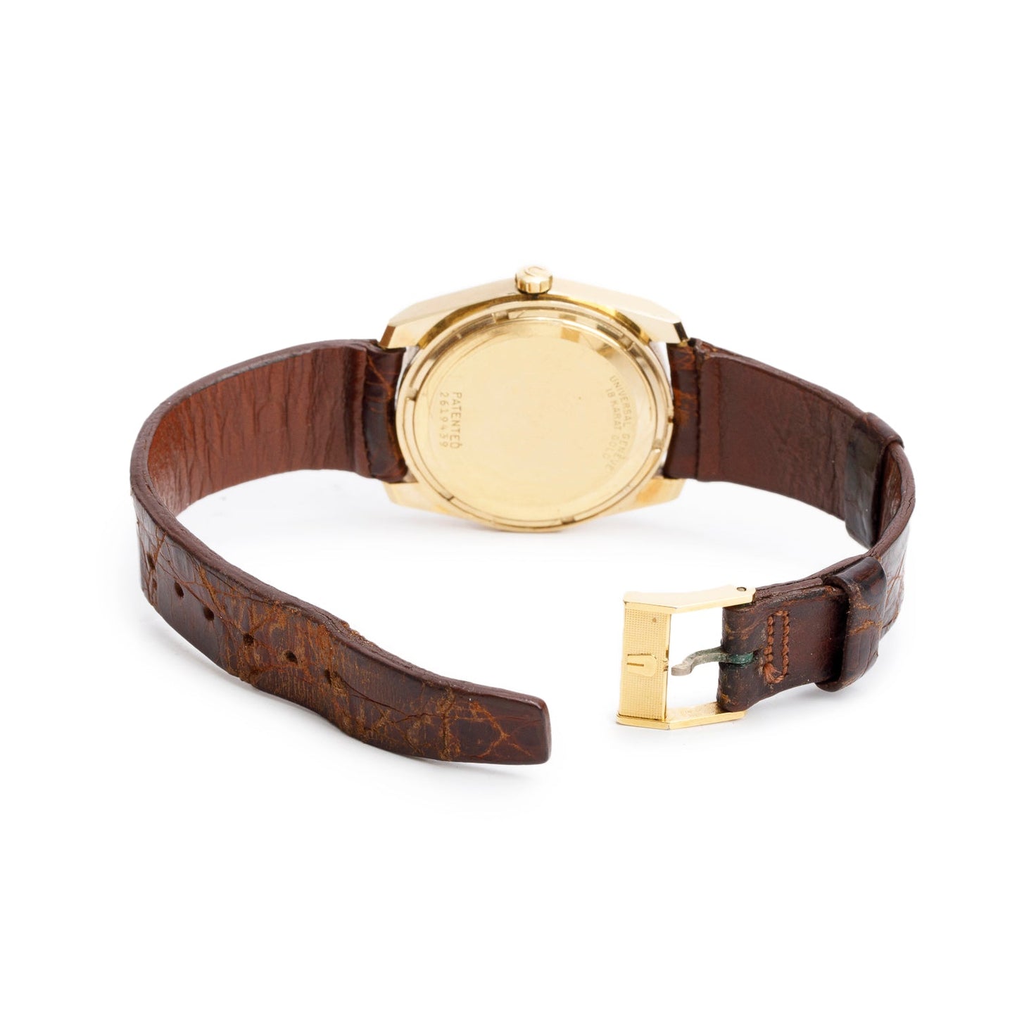Universal Geneve Vintage 18k Yellow Gold Unisonic 34 MM Watch Brown Dial