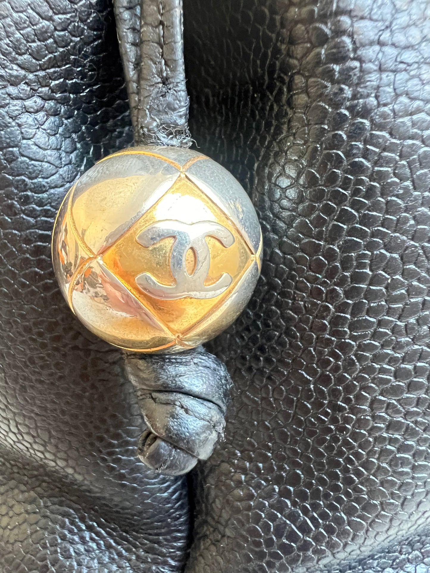 Chanel Vintage Black Caviar Chain Tote with Gold Hardware