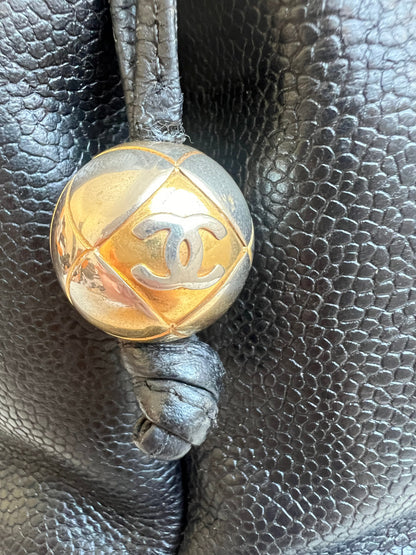 Chanel Vintage Black Caviar Chain Tote with Gold Hardware