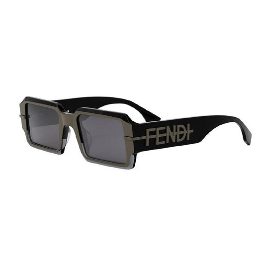 Fendi Sunglasses Rectangle Full Rim, Shiny Black/Grey Frame and Grey Lens FE40073U05A