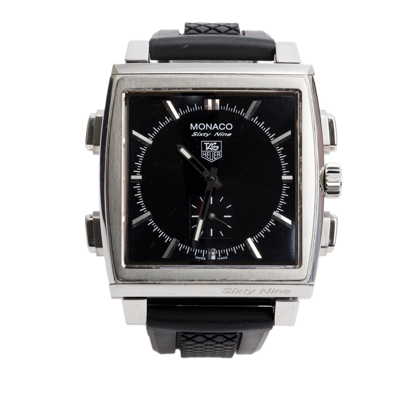 Tag Heuer Stainless Steel Monaco 69 Analog/Digital Flip 40.4 MM Manual Watch Black Dial CW9110-0 w/ Box & Papers