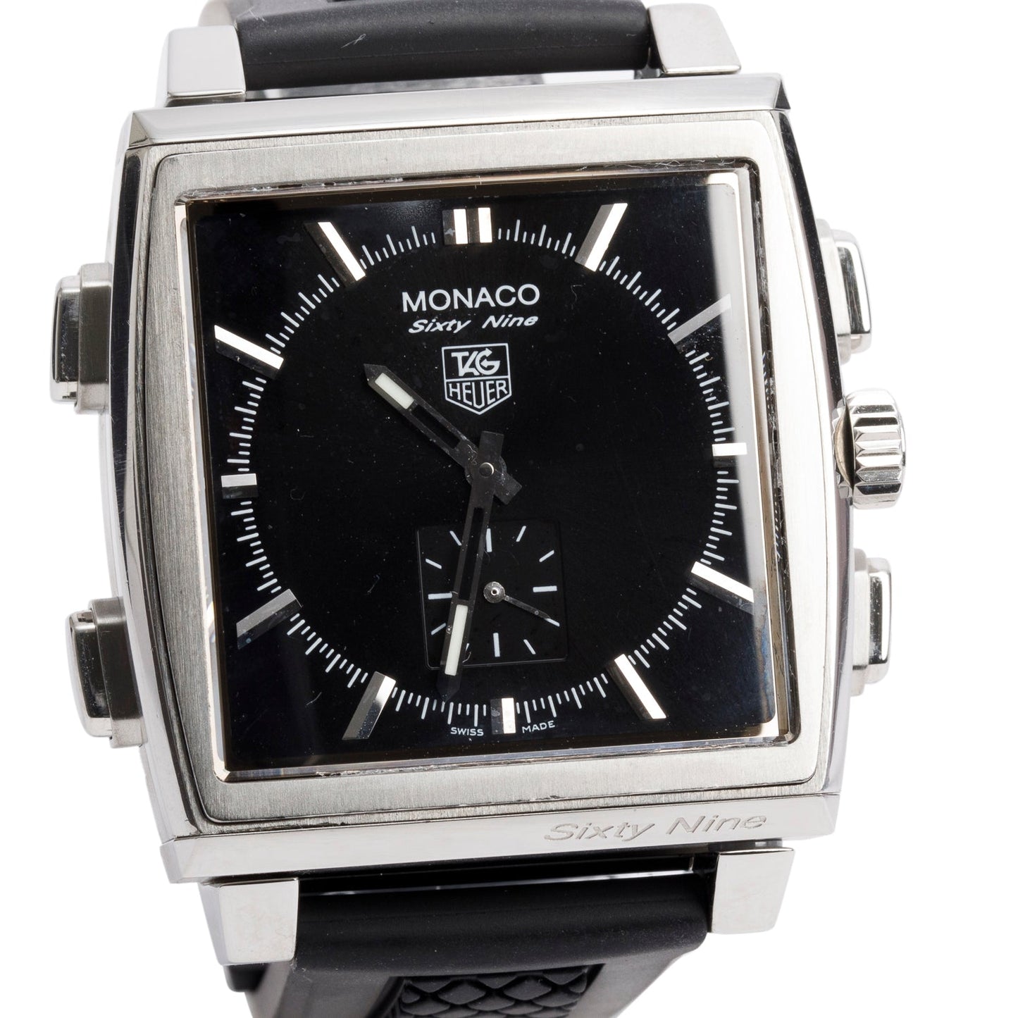 Tag Heuer Stainless Steel Monaco 69 Analog/Digital Flip 40.4 MM Manual Watch Black Dial CW9110-0 w/ Box & Papers