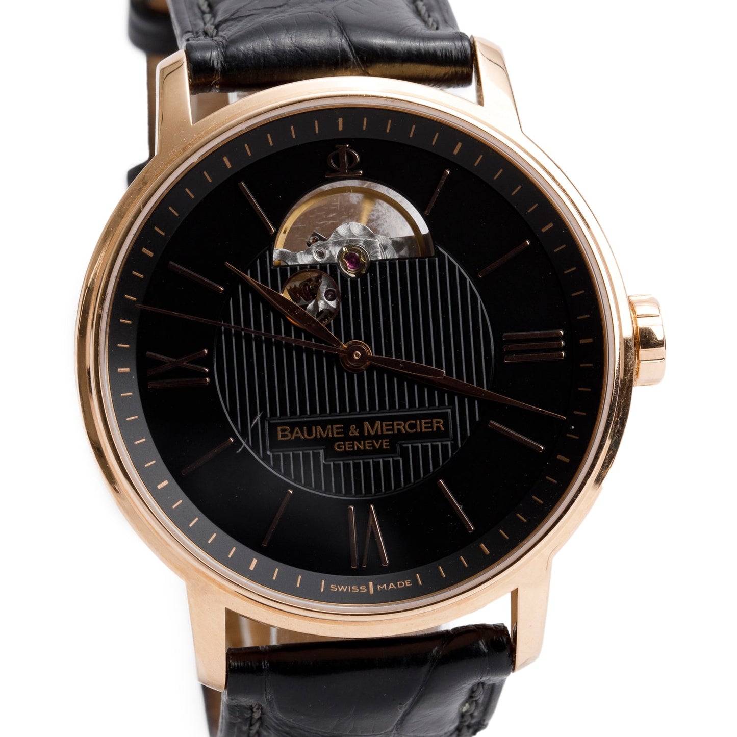 Baume & Mercier 18k Rose Gold Classima Executive 38 MM Automatic Watch Black Dial 65629