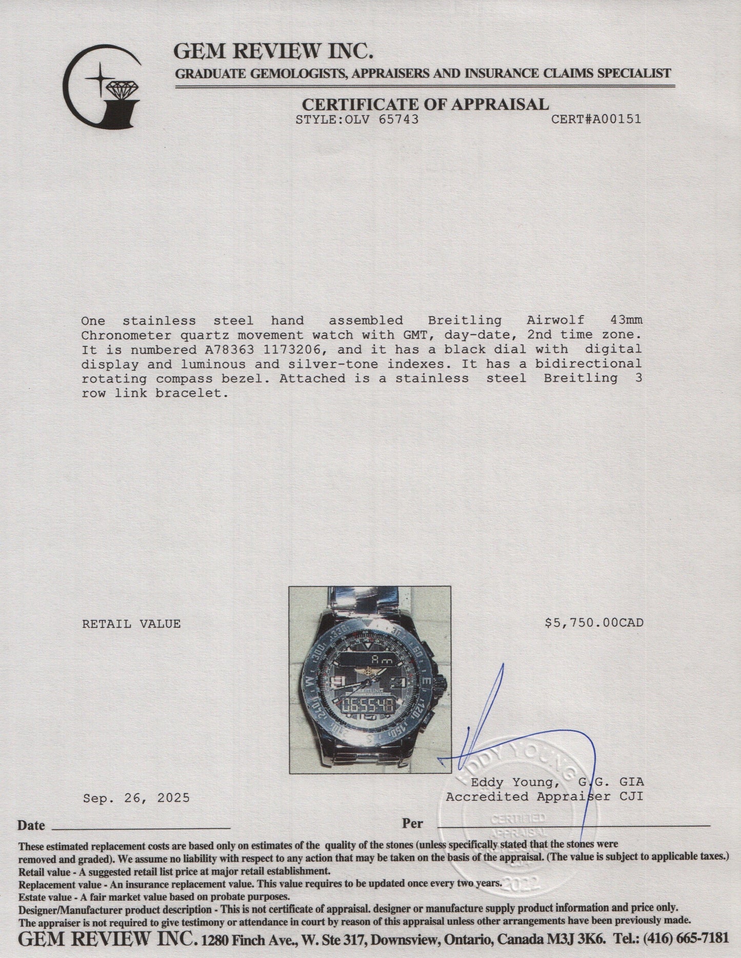 Breitling Stainless Steel Airwolf 43 MM Chronometer Quartz Watch A78363 w/ Box & Papers