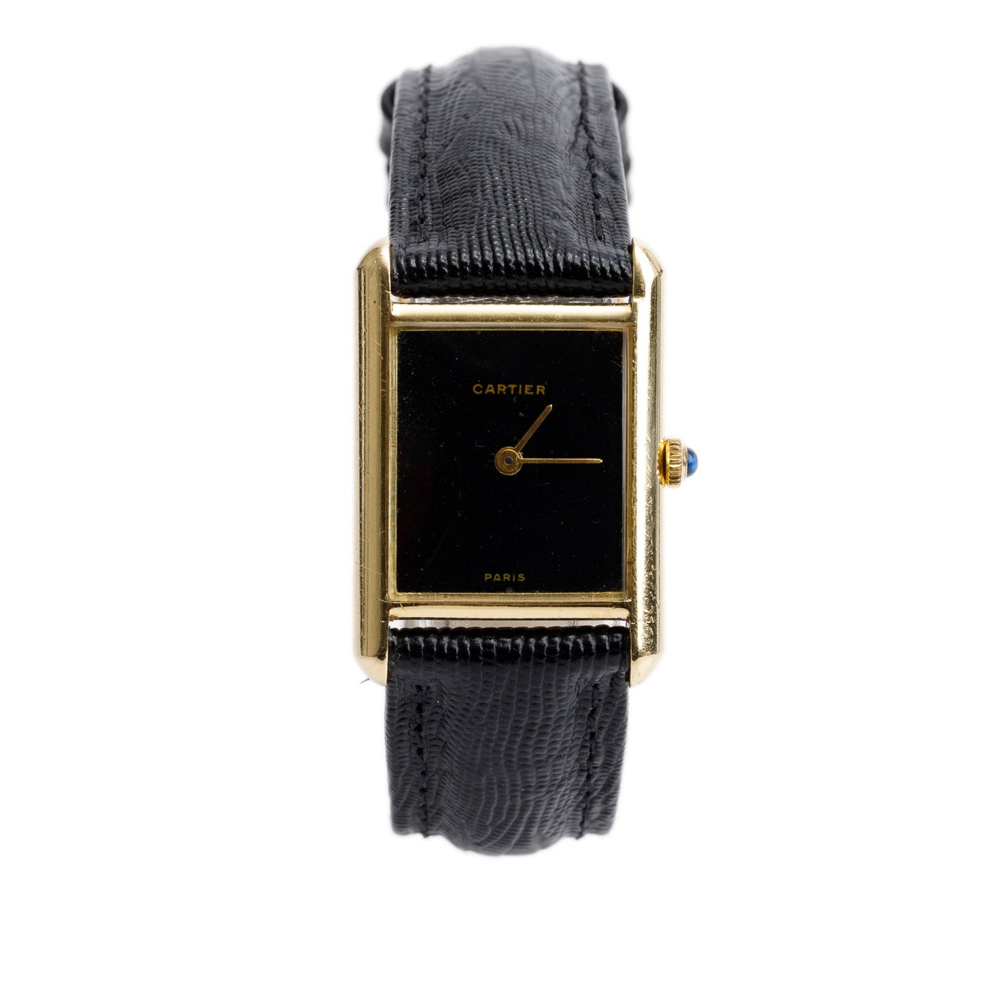 Cartier Vintage 18k Yellow Gold Must de Cartier Tank Manual Watch Black Dial