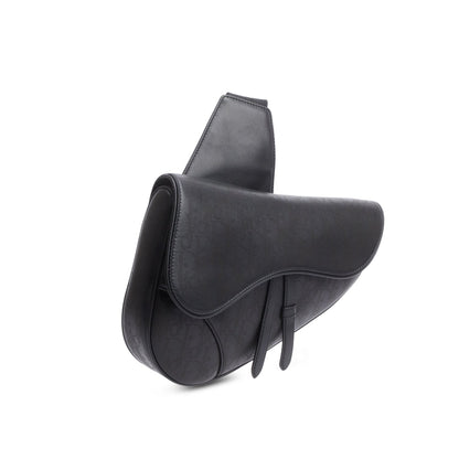 Christian Dior 2021 Black Oblique Galaxy Perforated Leather Saddle Bag