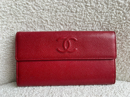 Chanel Red Caviar Timeless Large Flap Wallet