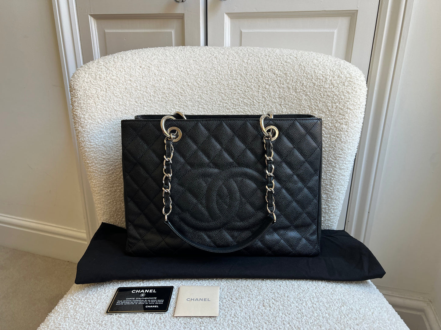 Chanel Black Caviar Grand Shopper Tote (GST) Silver Hardware