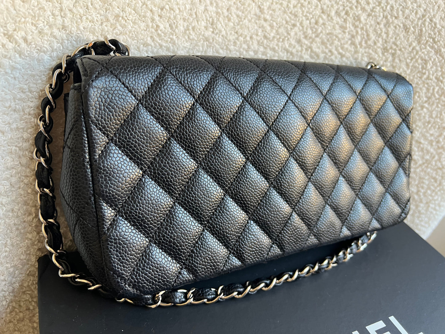 Chanel East West Flap in Black Caviar Silver Hardware