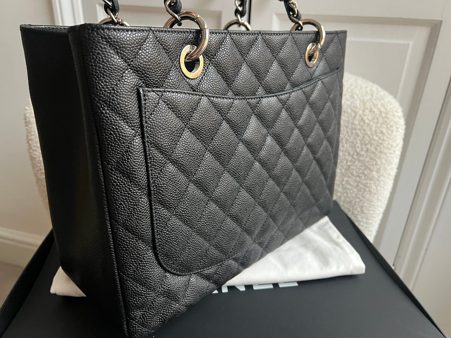 Chanel Black Caviar Grand Shopper Tote (GST) Silver Hardware