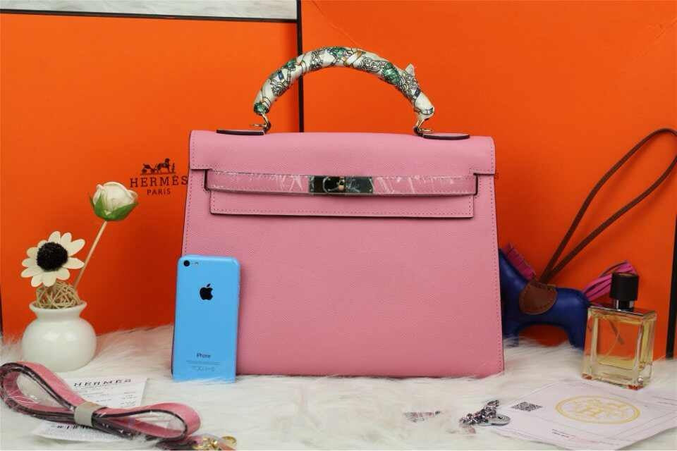 Luxury Hermes Kelly 32Cm Epsom Leather Handbag Pink