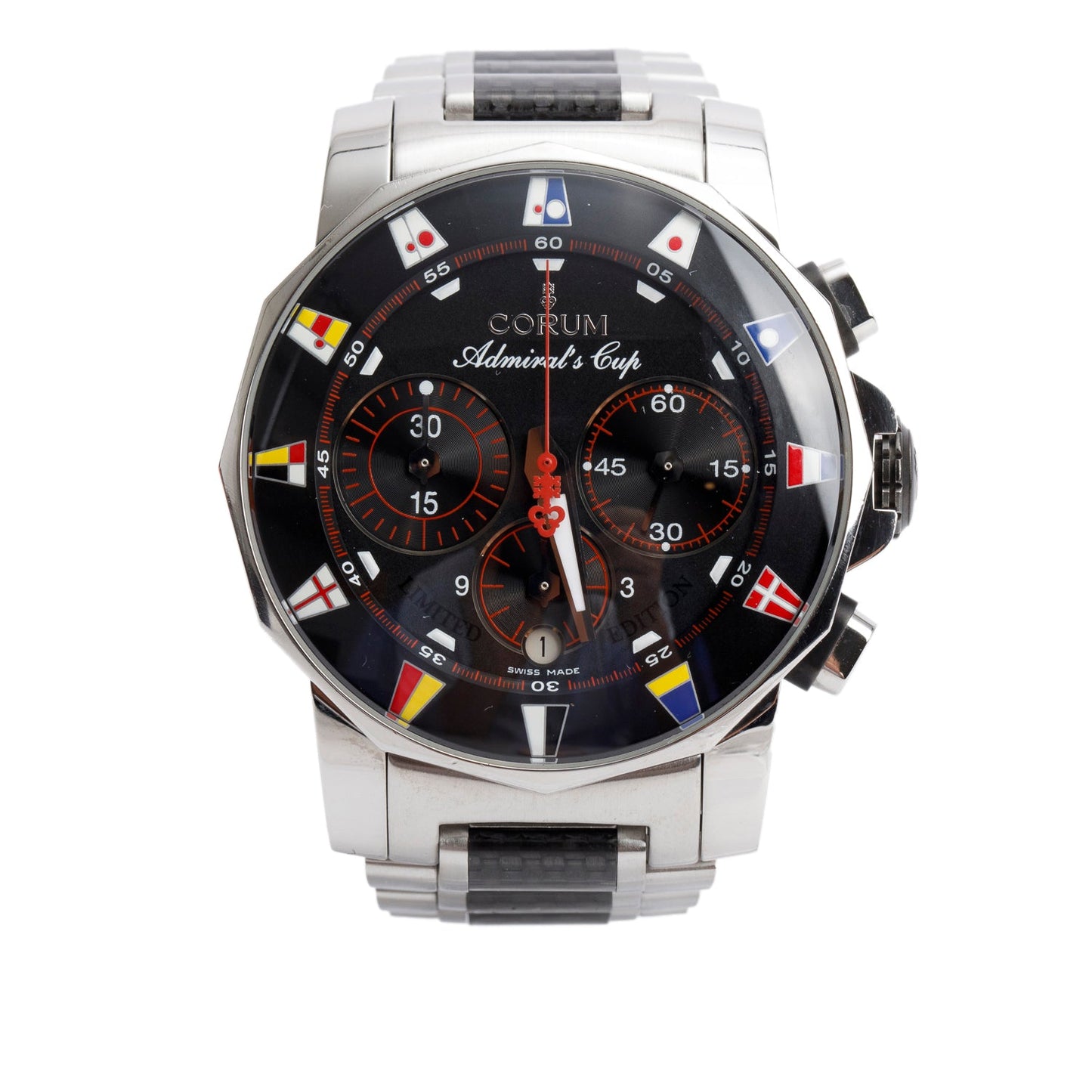 Corum Stainless Steel & Black PVD Admiral's Cup Regatta 44 MM Automatic Chronograph Watch w/ Box & Papers